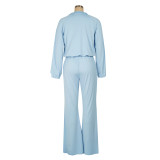 Women Casual Sport Zip Long Sleeve Top and Pant Two-Piece Set