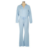 Women Casual Sport Zip Long Sleeve Top and Pant Two-Piece Set