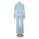 Women Casual Sport Zip Long Sleeve Top and Pant Two-Piece Set