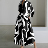 Women Autumn Long Sleeve V-Neck Printed Dress