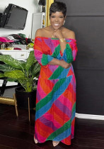 Women Sexy Print Off Shoulder Long Sleeve Dress Women Sexy Print Off Shoulder Long Sleeve Dress