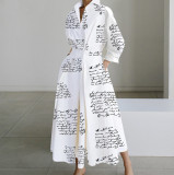 Women Autumn Long Sleeve V-Neck Printed Dress