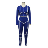 Women Fall Solid Long Sleeve Top and Pant Two-Piece Set