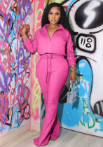 Women Casual Sport Zip Long Sleeve Top and Pant Two-Piece Set