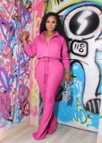 Women Casual Sport Zip Long Sleeve Top and Pant Two-Piece Set