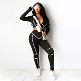 Women Fall Solid Long Sleeve Top and Pant Two-Piece Set