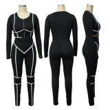 Women Fall Solid Long Sleeve Top and Pant Two-Piece Set