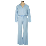 Women Casual Sport Zip Long Sleeve Top and Pant Two-Piece Set