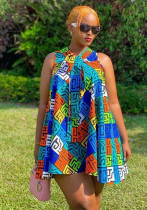 Women Sexy Printed Lace-Up Dress