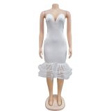 Women's Solid Color Sexy Strapless See-Through Mesh Bodycon Dress
