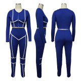 Women Fall Solid Long Sleeve Top and Pant Two-Piece Set