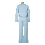Women Casual Sport Zip Long Sleeve Top and Pant Two-Piece Set
