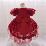 Children's Princess Dress Flower Girl Puff Sleeve Performance Clothing Trailing Dress