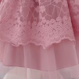 Children's Princess Dress Flower Girl Puff Sleeve Performance Clothing Trailing Dress