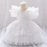Children's dress fluffy yarn Cascading Ruffles Dress princess dress flower girl first birthday baby Dress