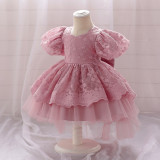 Children's Princess Dress Flower Girl Puff Sleeve Performance Clothing Trailing Dress