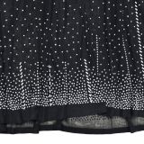 Women's Fashion Solid Color Mesh Beaded Long Sleeve Maxi Dress