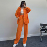 women's autumn and winter long-sleeved shirt elastic waist trousers casual two-piece pants set