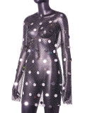 Sexy Diamond Beads Seequins Fishnet See Through Dress