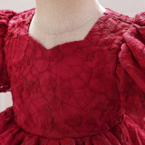 Children's Princess Dress Flower Girl Puff Sleeve Performance Clothing Trailing Dress