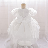 Children's Princess Dress Flower Girl Puff Sleeve Performance Clothing Trailing Dress