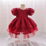 Children's Princess Dress Flower Girl Puff Sleeve Performance Clothing Trailing Dress