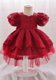 Children's Princess Dress Flower Girl Puff Sleeve Performance Clothing Trailing Dress