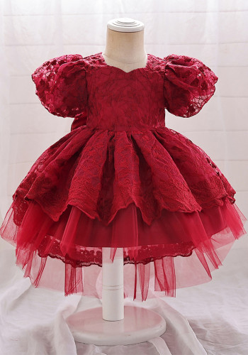 Children's Princess Dress Flower Girl Puff Sleeve Performance Clothing Trailing Dress