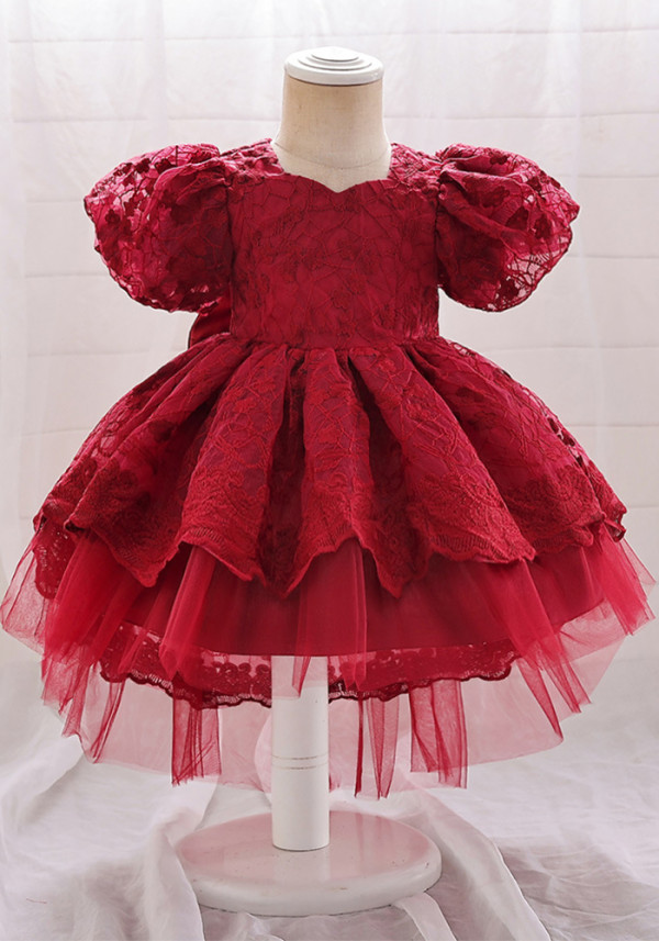 Children's Princess Dress Flower Girl Puff Sleeve Performance Clothing Trailing Dress