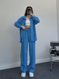 women's autumn and winter long-sleeved shirt elastic waist trousers casual two-piece pants set