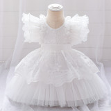 Children's dress fluffy yarn Cascading Ruffles Dress princess dress flower girl first birthday baby Dress