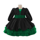 Kids Dresses Girls Long Sleeve Princess Tutu Skirt Cascading Ruffles Dress Birthday Dress