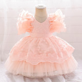 Children's dress fluffy yarn Cascading Ruffles Dress princess dress flower girl first birthday baby Dress