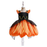 Halloween children's costume girl witch dress cosplay pumpkin dress