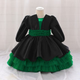 Kids Dresses Girls Long Sleeve Princess Tutu Skirt Cascading Ruffles Dress Birthday Dress