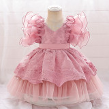 Children's dress fluffy yarn Cascading Ruffles Dress princess dress flower girl first birthday baby Dress
