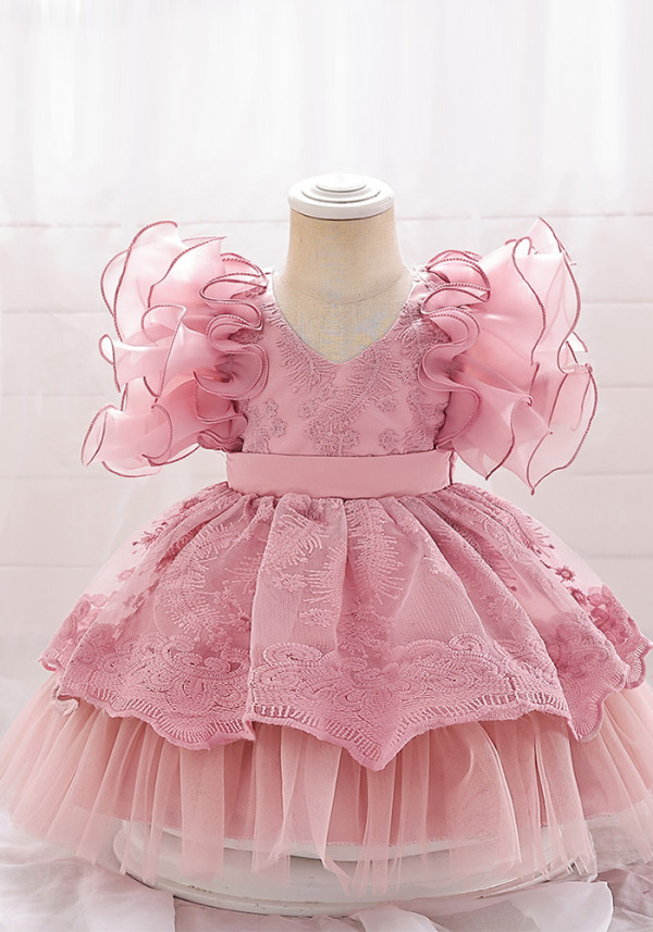 Children's dress fluffy yarn Cascading Ruffles Dress princess dress flower girl first birthday baby Dress