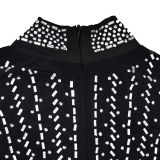 Women's Fashion Solid Color Mesh Beaded Long Sleeve Maxi Dress