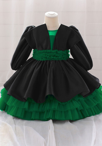 Kids Dresses Girls Long Sleeve Princess Tutu Skirt Cascading Ruffles Dress Birthday Dress