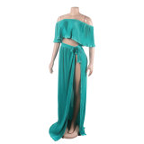 Sexy ruffled long skirt two-piece set nightclub clothes