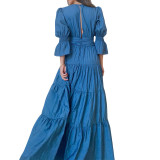 Women V Neck Long Sleeve Maxi Dress