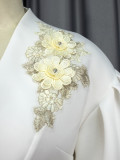 Plus Size Women Balloon Sleeves Turndown Collar Embroidered Top