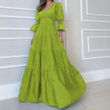 Women V Neck Long Sleeve Maxi Dress