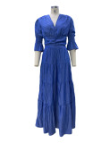 Women V Neck Long Sleeve Maxi Dress