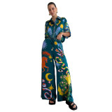 Women Print Casual Top and Pant Two-Piece Set