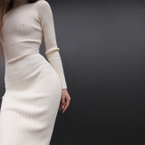 Women Turtleneck Ribbed Knitting Solid Maxi Dress