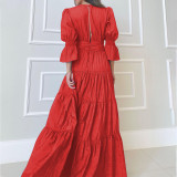 Women V Neck Long Sleeve Maxi Dress