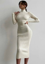 Women Turtleneck Ribbed Knitting Solid Maxi Dress Women Turtleneck Ribbed Knitting Solid Maxi Dress
