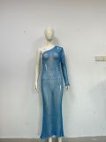 Women One Shoulder Knitting Hollow Sexy Beach Holidays Long Dress