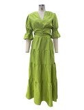 Women V Neck Long Sleeve Maxi Dress
